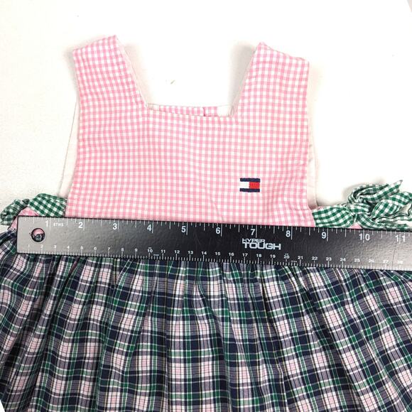 Vtg Tommy Hilfiger Dress Baby Girls Sz 6-9m Colorblock Plaid Pinafore Preppy - Picture 3 of 7